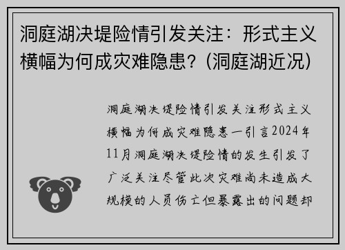 洞庭湖决堤险情引发关注：形式主义横幅为何成灾难隐患？(洞庭湖近况)