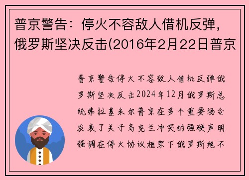 普京警告：停火不容敌人借机反弹，俄罗斯坚决反击(2016年2月22日普京就俄美达成叙利亚停火协议发表讲话)