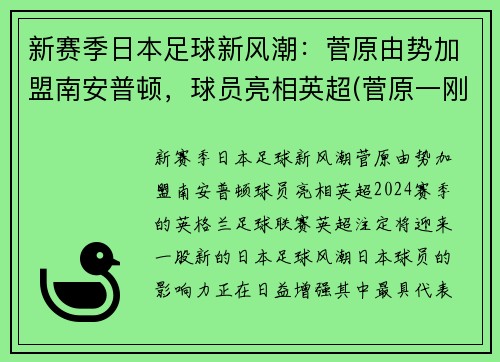 新赛季日本足球新风潮：菅原由势加盟南安普顿，球员亮相英超(菅原一刚)