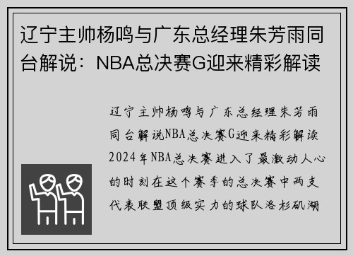 辽宁主帅杨鸣与广东总经理朱芳雨同台解说：NBA总决赛G迎来精彩解读