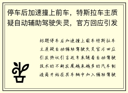 停车后加速撞上前车，特斯拉车主质疑自动辅助驾驶失灵，官方回应引发热议